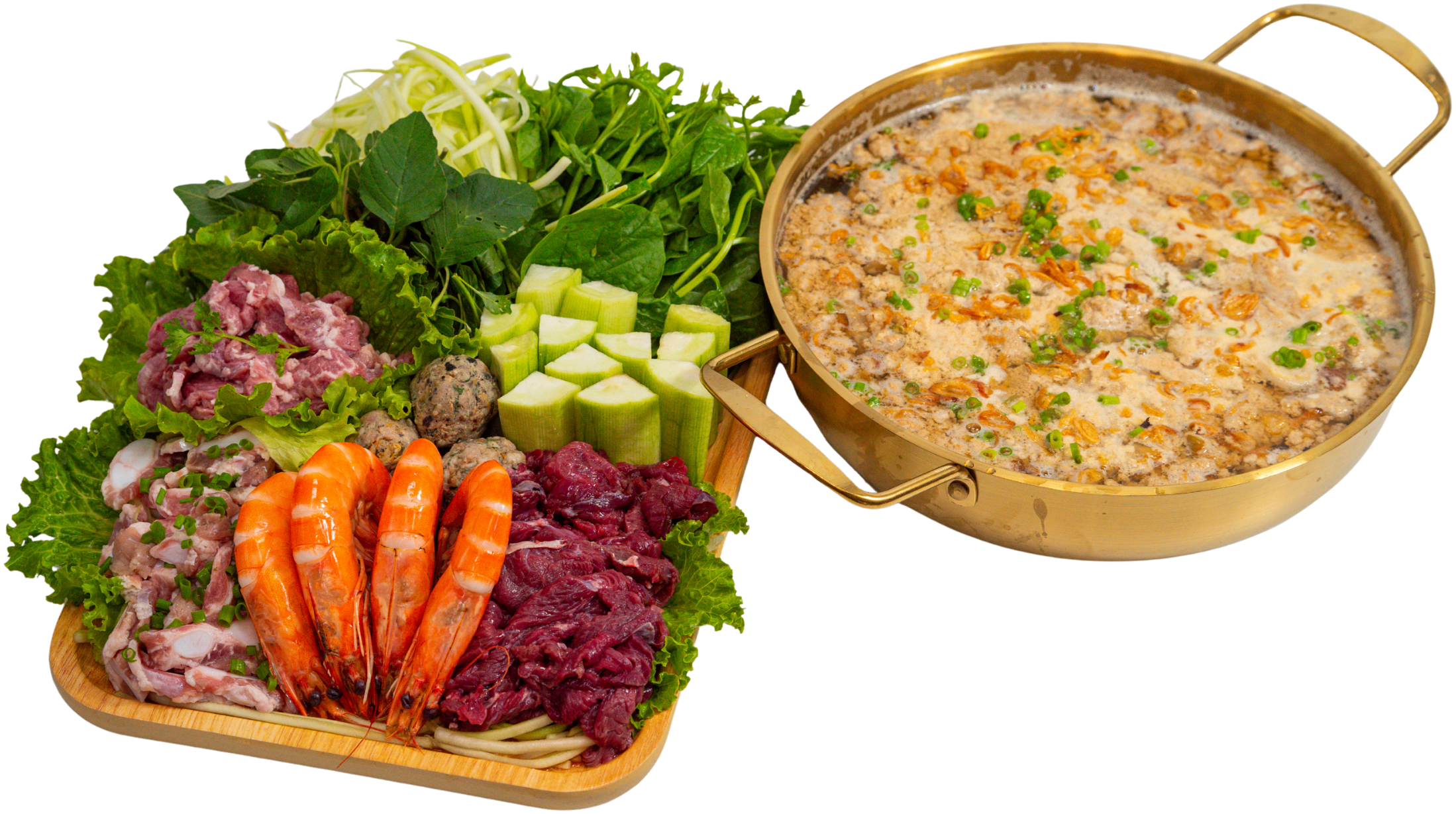 Lẩu t&ocirc;m bầu đồng qu&ecirc; (nồi)